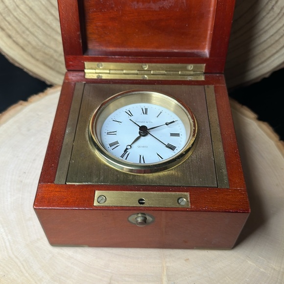 Tiffany & Co Wooden Desk Clock with Gold Accents - AS IS - Working Battery - Picture 3 of 13